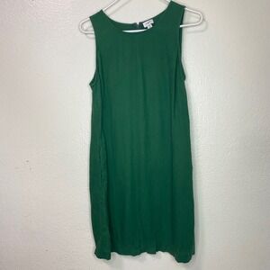 J Crew Womens Emerald Green Linen Blend Sleeveless Shift Dress Pockets Size 6